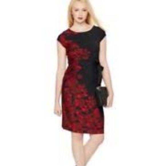 ❤️Pea in Pod Black Red Floral Dress Maternity L - Picture 2 of 3